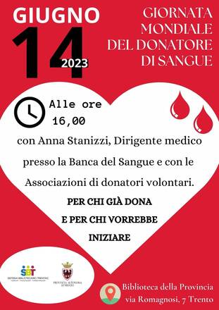 Giornata mondiale del donatore di sangue: appuntamento alla Biblioteca della Provincia