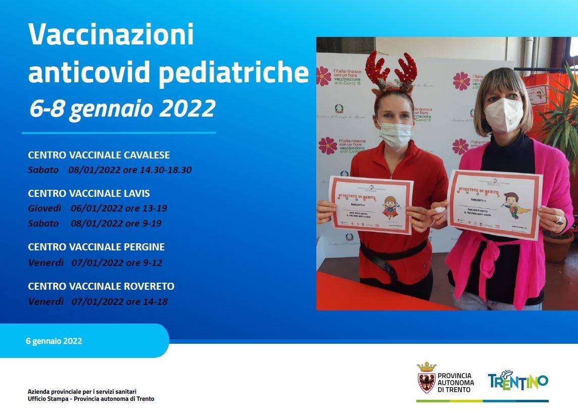 Immagine: Le vaccinazioni pediatriche dal 6 all'8 gennaio 2022