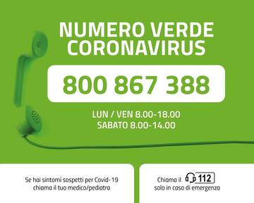 Coronavirus: dal 1° dicembre attivo il numero verde 800 867 388